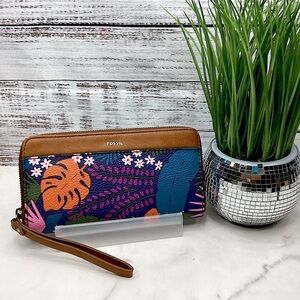 FOSSIL MADISON BLUE TROPICAL WRISTLET WALLET CLUTCH VACATION BEACH SUMMER GUC